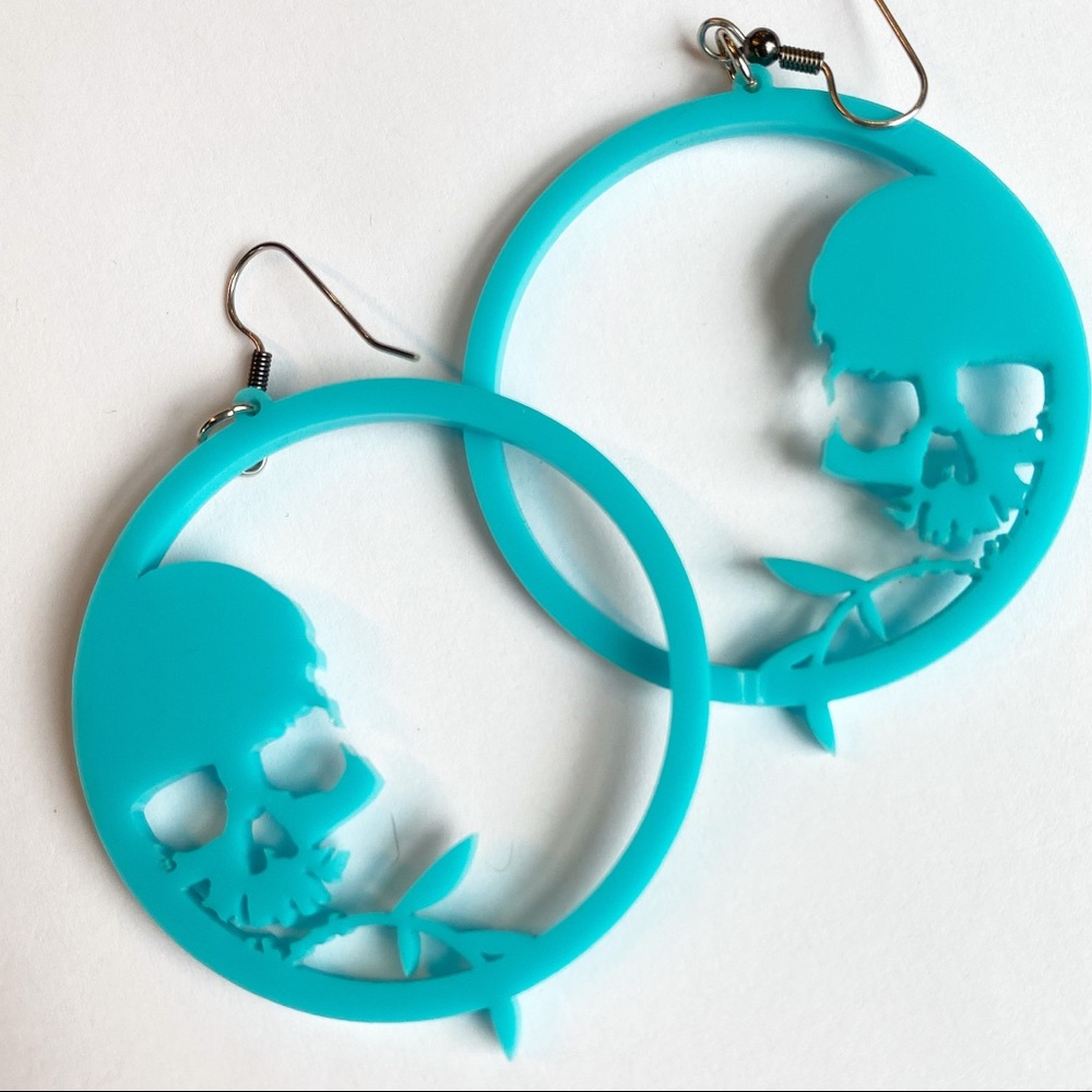 Artisan made Skull Hoop Acrylic Earrings